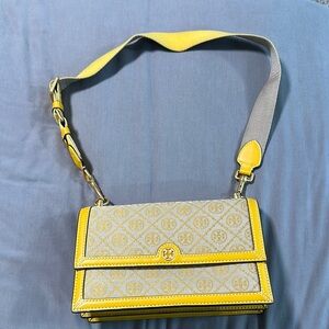 Tory Burch Mustard Yellow and Tan Crossbody